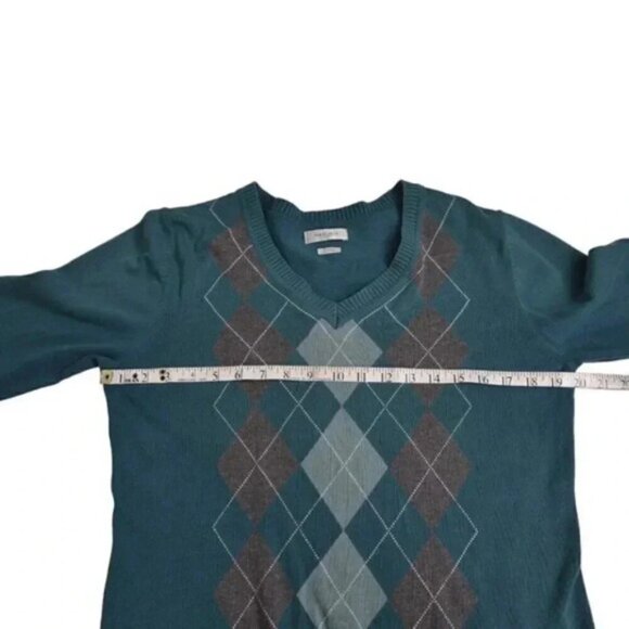 Van Heusen  Argyle Diamond Sweater V-Neck Long Sleeve Cotton Size Medium - Picture 5 of 8